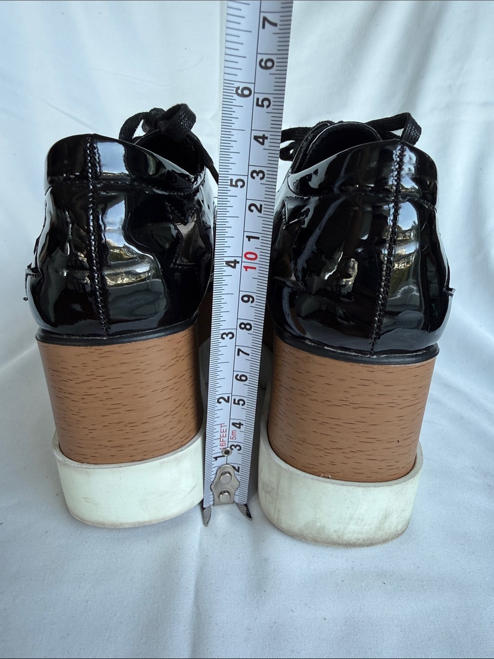 Designer inspired Black Patent Platform Lace-Up Shoes with Star Accents - Picture 7 of 9